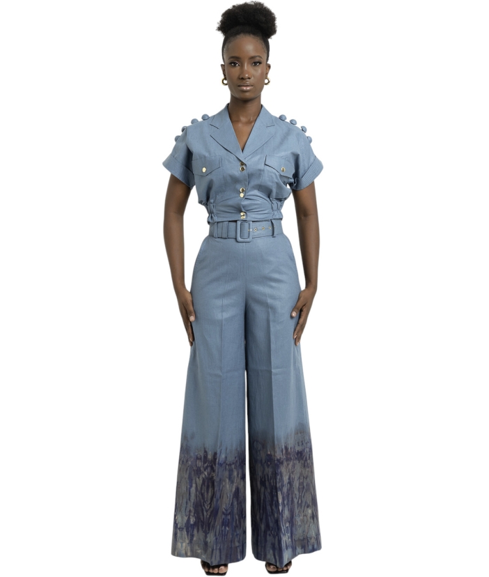 Two Piece Linen Crop Top and Palazzo Pants