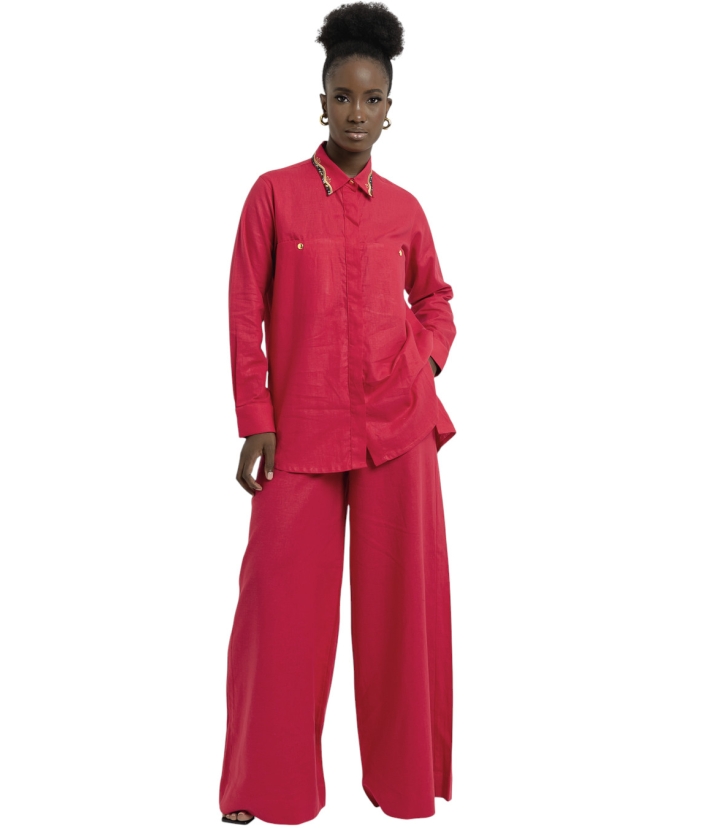2-piece Linen Long-sleeved Shirt and Pants