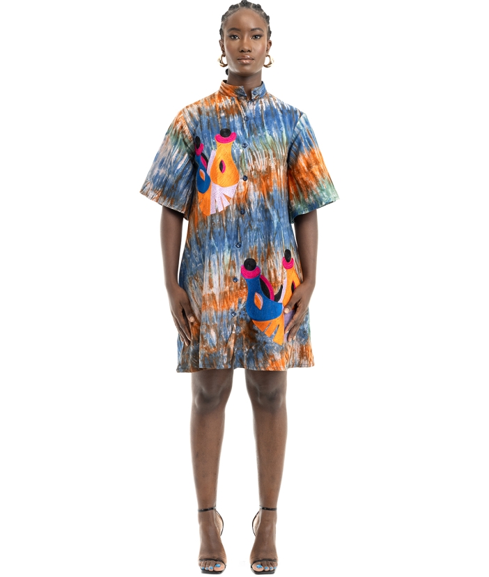 Embroidered tie dye dress(Mini)