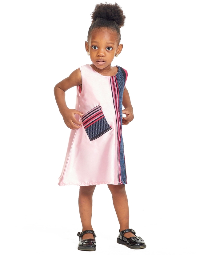 Pink Plain and Asooke Mix Casual Dress