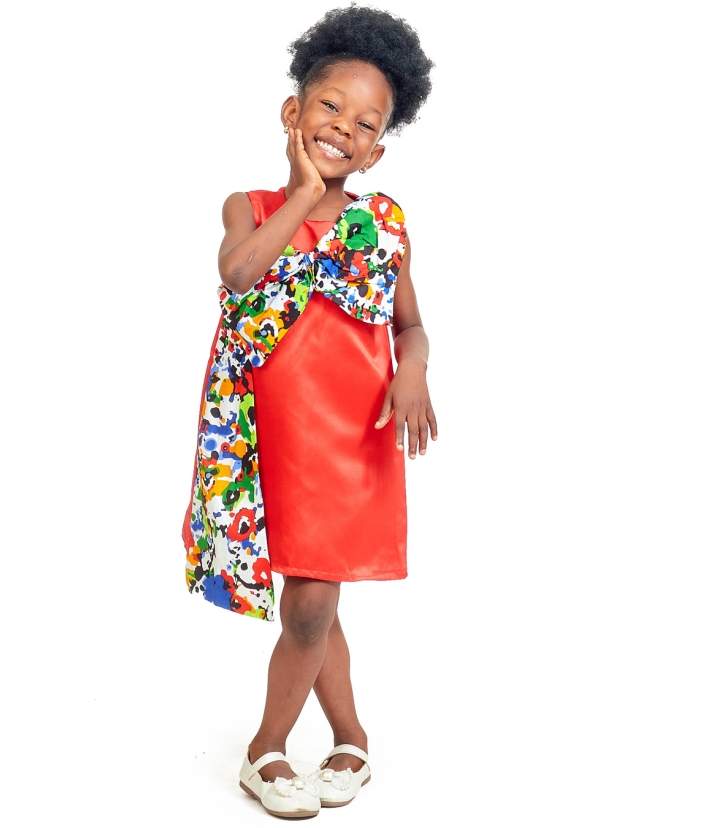 Red Plain Ankara Patches Casual Dress