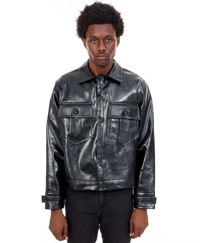 LEATHER JACKET WITH LOGO BACK