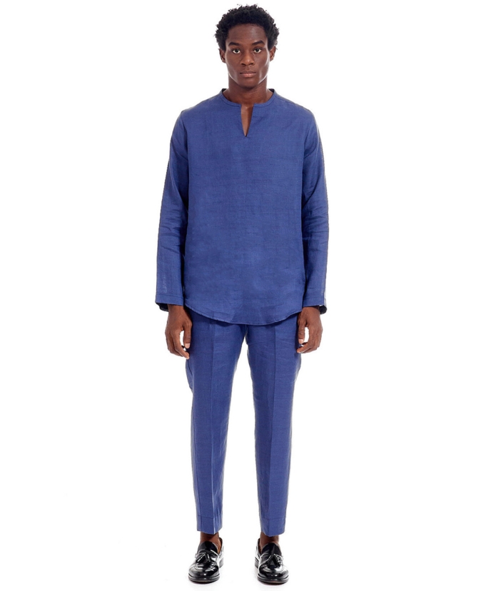 Ensemble pantalon en lin bleu