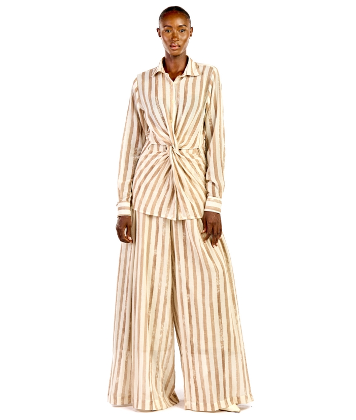 Striped Set in White and Brown