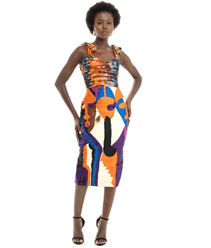 Embroidered tie dye Midi dress